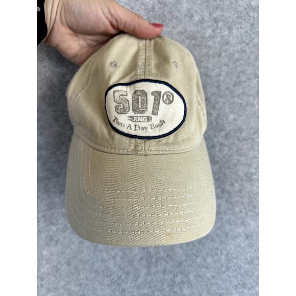 RARE 90's Levi's 501 Khaki Hat Two A Day Each Oval Logo Patch Vintage Unique - Picture 1 of 6